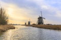 Beautiful three windmills in a Dutch winter landscape Royalty Free Stock Photo