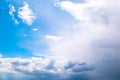 Beautiful thunderclouds. Beautiful dramatic blue sky background with fluffy dark clouds. Rainy weather Royalty Free Stock Photo