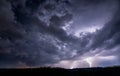 Beautiful thunderstorm with clouds and lightning over the night city Royalty Free Stock Photo