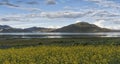 Beautiful tibetan landscape beetwen Samding Monastery on Yamdrok Lake, Tibet Royalty Free Stock Photo