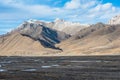 Beautiful Tibetan landscape with frozen lakes, snowy mountains a