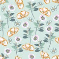 Beautiful tiful Flying Butterflies and Flowers ,leaves Seamless pattern Vector illustration