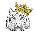 Beautiful tiger in the crown. Vector illustration for a postcard or a poster, print for clothes. Predator.