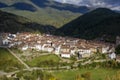 Beautiful tilt shift effect panoramic view of spanish town in a green valley