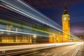 Beautiful timelapse shot of Big Ben in London with lights at night time