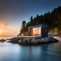 Beautiful tiny house on a boat - ai generated image