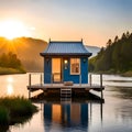 Beautiful tiny house on a boat - ai generated image