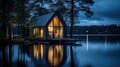 A beautiful tiny house in the middle of the lake in Sweden that looks like a blue orchid with beautiful modern curved interior