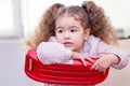 Beautiful toddler girl curly blond cool hair Royalty Free Stock Photo