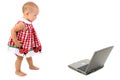 Beautiful Toddler Girl Walking Towards Laptop Computer Royalty Free Stock Photo