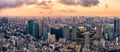 Aerial Drone Photo - Skyline of the city of Tokyo, Japan at sunrise. Asia