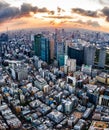 Aerial Drone Photo - Skyline of the city of Tokyo, Japan at sunrise. Asia