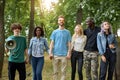 Beautiful tolerant mixed race people gathered together to show that friendship has no race