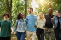 Beautiful tolerant mixed race people gathered together to show that friendship has no race