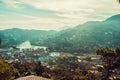 Beautiful top city view of Kandy. Sri Lanka tourism. Ceylon travel. Ecotourism concept. Town in jungle. Mountains landscape. Asia