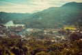 Beautiful top city view of Kandy. Sri Lanka tourism. Ceylon travel. Ecotourism concept. Town in jungle. Mountains landscape. Asia