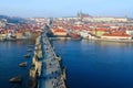 Beautiful top view of Charles Bridge, Vltava River Embankment, Kampa Island, Prague Castle, Prague, Czech Republic Royalty Free Stock Photo