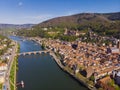 Beautiful top view of the Heidelberg castle and the old part of the city. Spring. Green leaves on the trees. Nekka River. Royalty Free Stock Photo