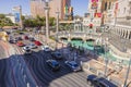 Beautiful top view of highway with cars next to Venetian hotel. Las Vegas. U