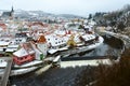 Beautiful top view of historic center of Cesky Krumlov, Vltava river, Czech Republic Royalty Free Stock Photo