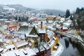 Beautiful top view of historic center of Cesky Krumlov, Vltava river, Czech Republic Royalty Free Stock Photo