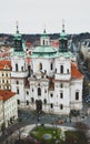 Beautiful top view of historical center of Prague Stare Mesto, St. Nicholas Church on Staromestskaya Square, Czech Republic