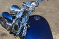 Beautiful top view of a motorcycle, blue motorcycle gas tank, motorcycle steering wheel, Shining chrome, gas handle Royalty Free Stock Photo