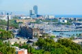 Beautiful top view from mountain Montjuic to Barcelona, Spain Royalty Free Stock Photo