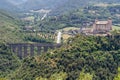 Beautiful top view of the Ponte delle Torri bridge and the Rocca Albornoziana fortress in Spoleto, Italy