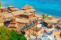 Beautiful top view of popular cafe on Red Sea coast in Ras Um Sid bay in Hadaba district Sharm El Sheikh Egypt