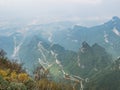 Beautiful Top view of Tongtian Road the winding Road  99  curves road to The Heaven`s Gate, Zhangjiagie Royalty Free Stock Photo