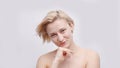 A Beautiful Topless Model With Short Hair Posing For The Camera Hand On Her Chin Royalty Free Stock Photo