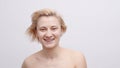 A Beautiful Topless Model With Short Hair Smiling At The Camera - Beauty Concept Royalty Free Stock Photo