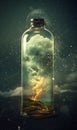 A tornado] + in a bottle, stormy background.Generative AI