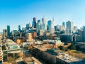 Beautiful Toronto skyline of skyscrapers and financial district from above building roofs Royalty Free Stock Photo