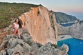 Beautiful tourist at Navagio beach, Zakynthos Island, Greece