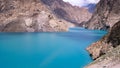 Beautiful tourist place and blue water lake, attabad lake Royalty Free Stock Photo