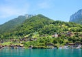 Beautiful tourist resort Merligen, lake shore of Thunersee, Berner Oberland, switzerland