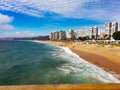 Beautiful and touristy Valparaiso beach, Chile. view from the pier. Royalty Free Stock Photo