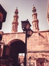 Beautiful tower and lamp on Bab zuweila Royalty Free Stock Photo