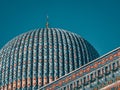 Beautiful tower of the mosque against the blue sky Royalty Free Stock Photo