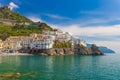 Beautiful town of Amalfi, nice contrasty sky, Amalfi coast, Campania, Italy Royalty Free Stock Photo