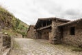 town of Barcena Mayor with the traditional stone houses of the mountains of Cantabria on a sunny day. Cantabria, Spain