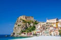 Beautiful town Scilla with medieval castle on rock, Calabria, It Royalty Free Stock Photo