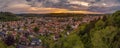 A beautiful town at the sunset in Badem Wuertemberg germany called Albstadt, view from a drone.