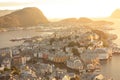 Panoramic View on Aalesund city centre by sunset Royalty Free Stock Photo