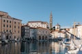 Beautiful townscape of Piran in Slovenia with a blue skyline and a waterscape