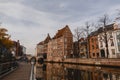 beautiful traditional buildings and canal in mechelen, belgium