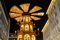 Beautiful traditional German Christmas Market square in Magdeburg city center Germany with Christmas Pyramide many Royalty Free Stock Photo