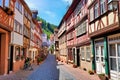 Half timbered buildings along a street in the town of Miltenberg, Bavaria, Germany Royalty Free Stock Photo